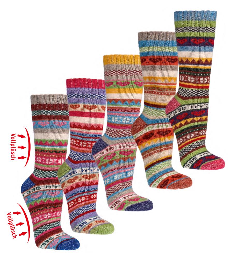 2 or 4 pairs of extra warm thermal socks in a beautiful hygge pattern with wool