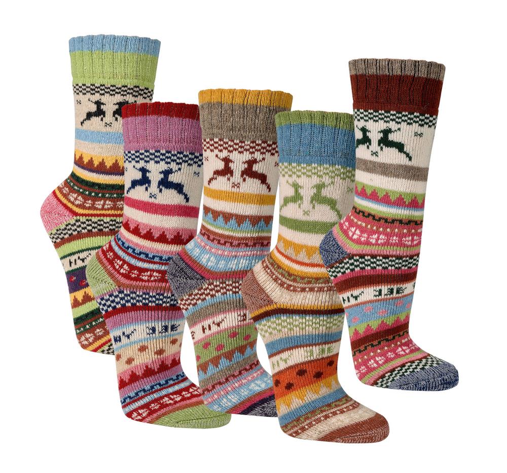 2 oder 4 Paar extra warme Thermo Socken schönes Hygge Muster mit Wolle