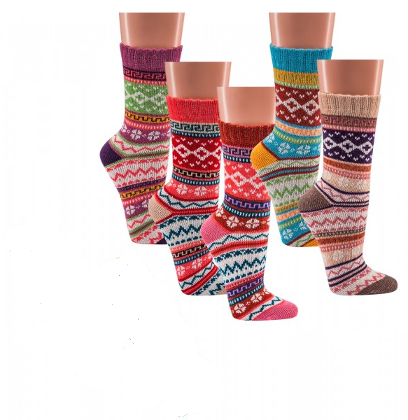 3 oder 6 Paar bunte Norweger Socken Baumwolle mit schönem Muster Hygge Damen Mädchen