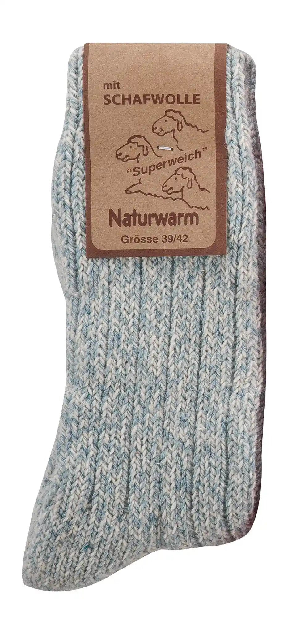 3 oder 6 Paar Norwegersocken: Hellblaue gestrickte Wollsocke mit Naturwarm Schafwolle-Etikett, superweiche Qualität für Damen und Mädchen, Größe 39-42, mit klassischem Norwegermuster in warmer Materialmischung.