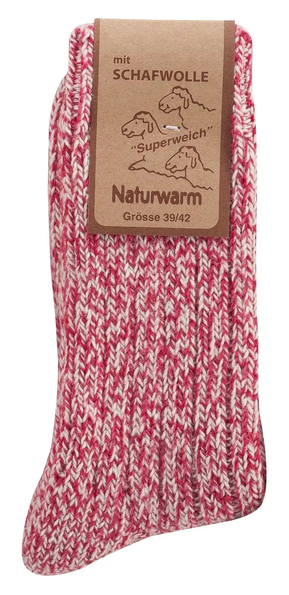 3 oder 6 Paar Norwegersocken - rosa-weiss melierte Stricksocken aus Schafwolle mit Naturwarm-Etikett, warme Damen-Socken im klassischen Norwegermuster, Größe 39/42, hohe Qualität mit Wollanteil