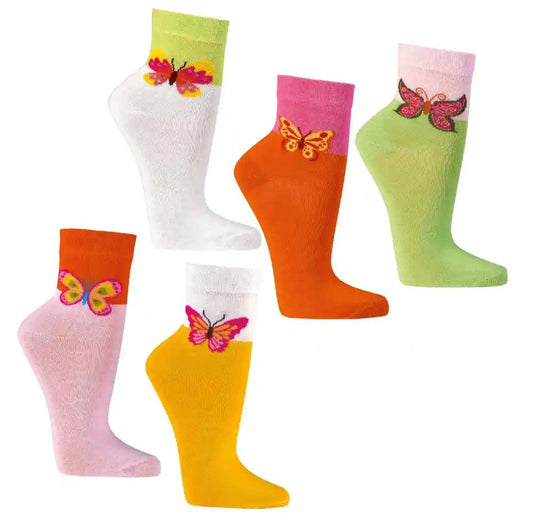 2 or 4 pairs of cotton short socks with a colorful butterfly motif