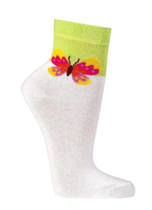 2 or 4 pairs of cotton short socks with a colorful butterfly motif