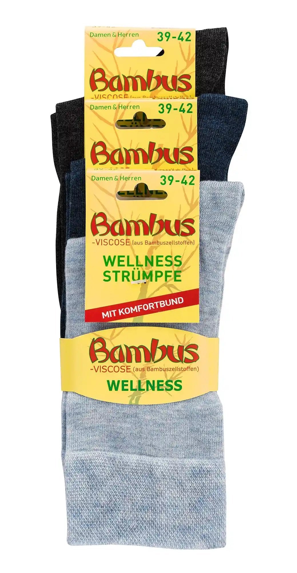 Bambus Wellness Socken 3-15 Paar in melange Farben, schwarz, navy und grau, mit Komfortbund, Größe 39-42, für Damen und Herren in Viskose-Qualität