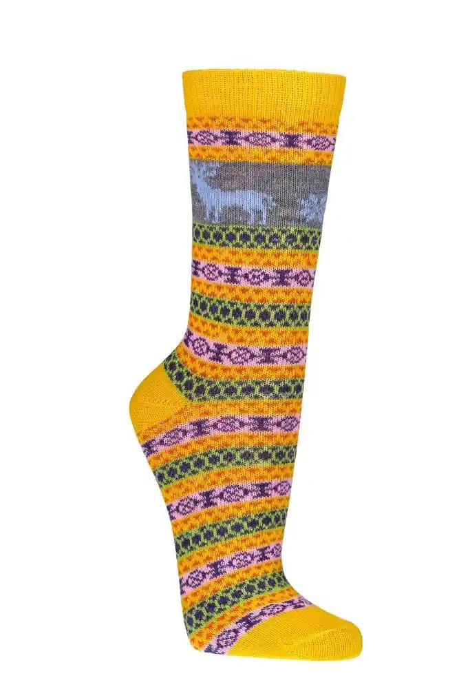 3 o 6 pares de calcetines noruegos de colores con un bonito estampado Hygge de alce de lana
