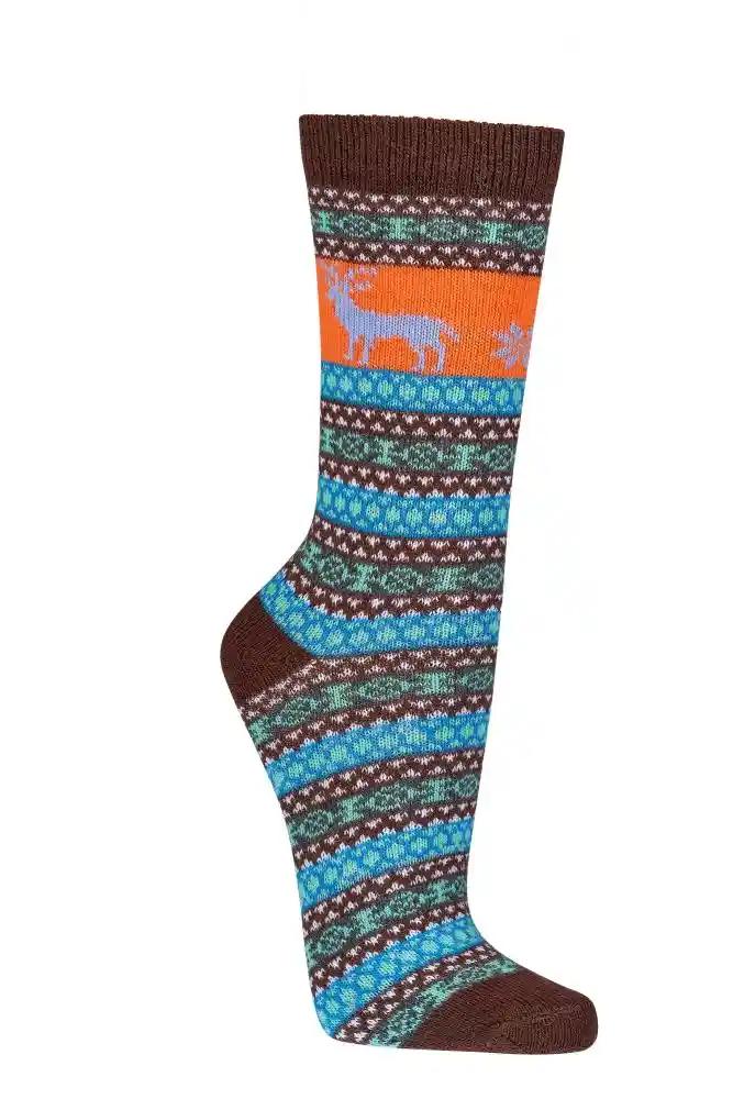 3 oder 6 Paar bunte Norweger Socken mit Elch-Muster, braun-türkis gestreift mit orangefarbenem Akzent, skandinavisches Design, warme Wollsocken im Hygge-Stil