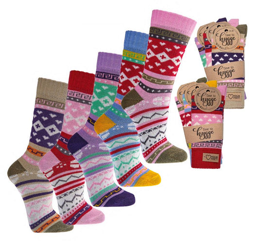3 or 6 pairs of colorful Norwegian socks with a beautiful Hygge pattern with wool