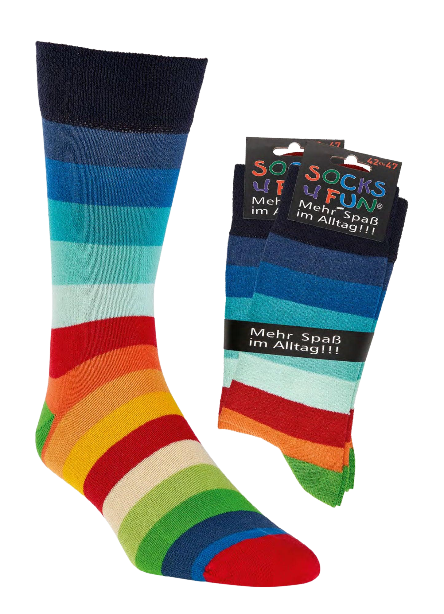 Das Bild zeigt die Regenbogensocken im kompletten in leuchtend krellen Farben und im Bündel. Die Socken sind bestens für alle geeignet die es bunt mögen. -  - #tag1# - #tag3# - #tag4# -  - #foot-art# -  - #foot-art#