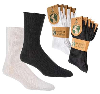 Bio Arztsocken und Berufssocken aus GOTS-zertifizierter Baumwolle in schwarz und weiß, 5er-Pack mit Verpackung aus recyceltem Karton, nachhaltige Socken für medizinisches Personal