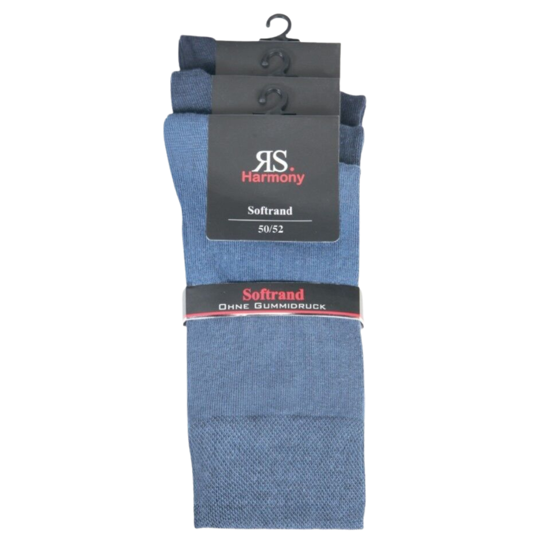 Jeans-blaue Herren Übergröße Socken mit Softrand, 3-15 Paar Baumwollsocken in Größe 47-54, RS Harmony Verpackung mit Softrand-Label, komfortable Passform ohne Gummidruck