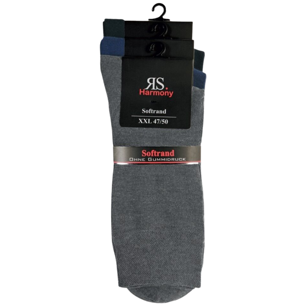 RS Harmony Herrensocken Übergröße in schwarz, blau und grau, 3-15 Paar mit Softrand, verpackt mit Kleiderbügel, komfortable Baumwollsocken ohne Gummidruck in Größe 47/50