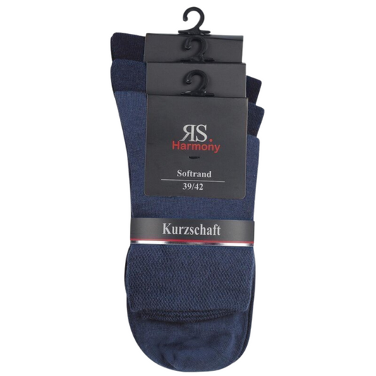 Herren Kurzschaftsocken in verschiedenen Blautönen. Im 3er Pack  Baumwolle, Softrand, verstärkte Spitze und Ferse.