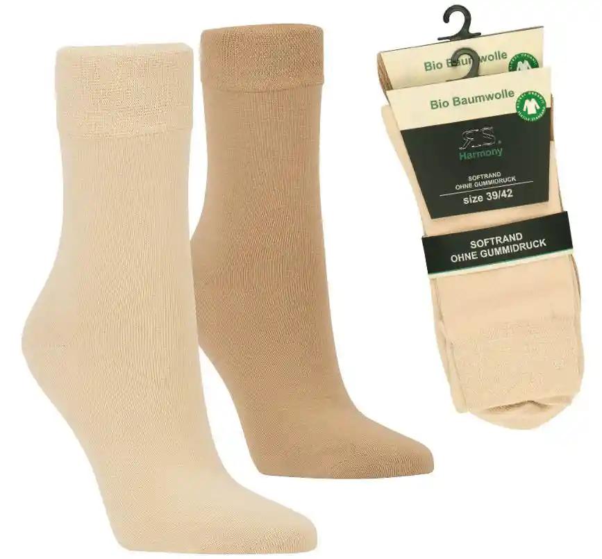 Bio Baumwolle Socken ohne Gummi in beige, 98% Biobaumwolle, mit breitem Softrand und handgekettelter Fußspitze, extrafeine Maschenqualität, doppelt verstärkte Ferse und Spitze, 2-10 Paar verfügbar.