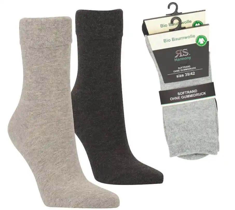 Bio Baumwolle Socken 2-10 Paar in schwarz und grau mit breitem Softrand ohne Gummi, 98% Biobaumwolle, doppelt verstarkte Ferse und Spitze, mit Produktverpackung