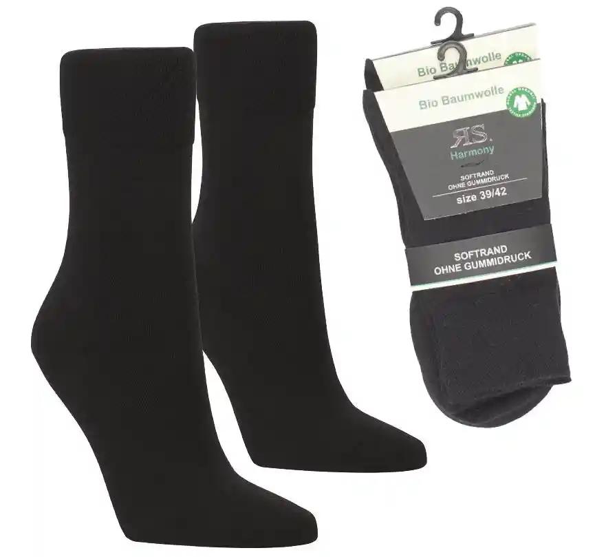 Schwarze Bio-Baumwollsocken ohne Gummidruck, 2-10 Paar Socken Bio 98% Biobaumwolle Organic, mit Softrand und verstärkter Ferse, in Verpackung mit Produktinformationen und Bügel