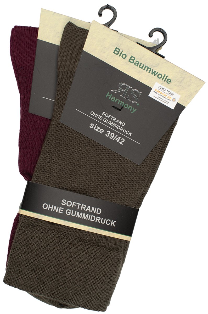 2-10 Paar Socken Bio 98% Biobaumwolle Organic Damen Herren Socken o. Gummi khaki/bordeaux