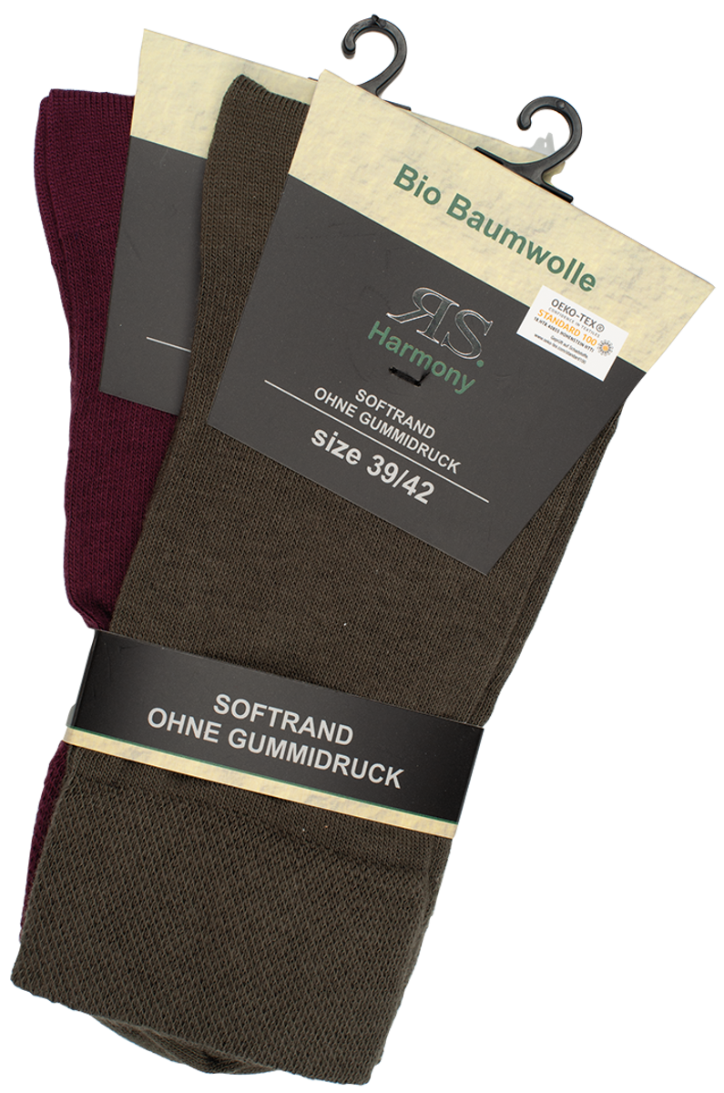 2-10 Paar Bio Socken in khaki und bordeaux aus 98% Biobaumwolle, mit Softrand ohne Gummidruck, Grosse 39-42, hochwertige Qualitat mit verstarkter Ferse und Spitze