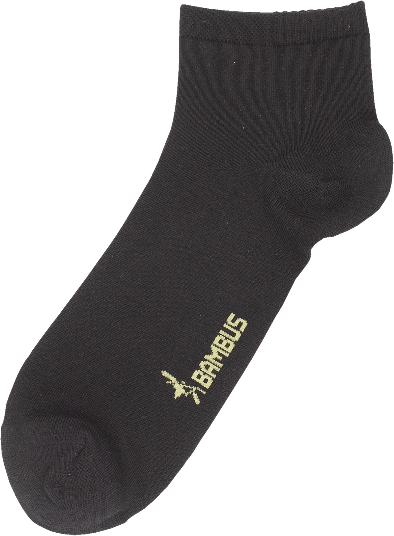 Schwarze Bambus Viskose Kurzschaftsocken mit verstärkter Ferse und Zehenbereich, komfortablem Bund und kleinem Logo in Melange-Optik, 3-15 Paar erhältlich.