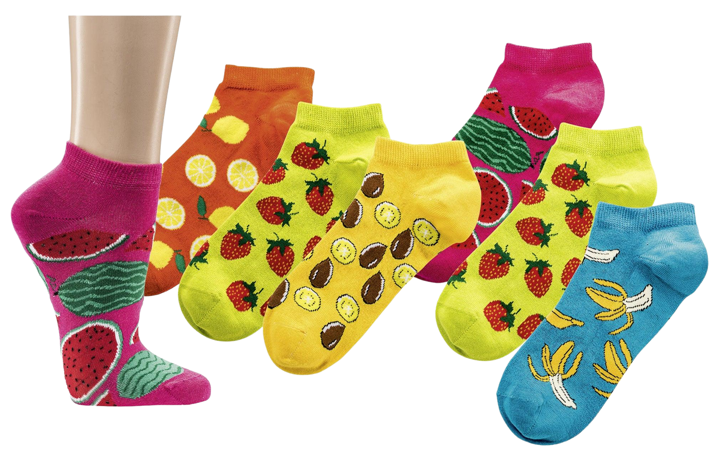 3 Paar bunte Früchte Sneaker für Damen und Teenager aus Baumwolle Sommer Socken