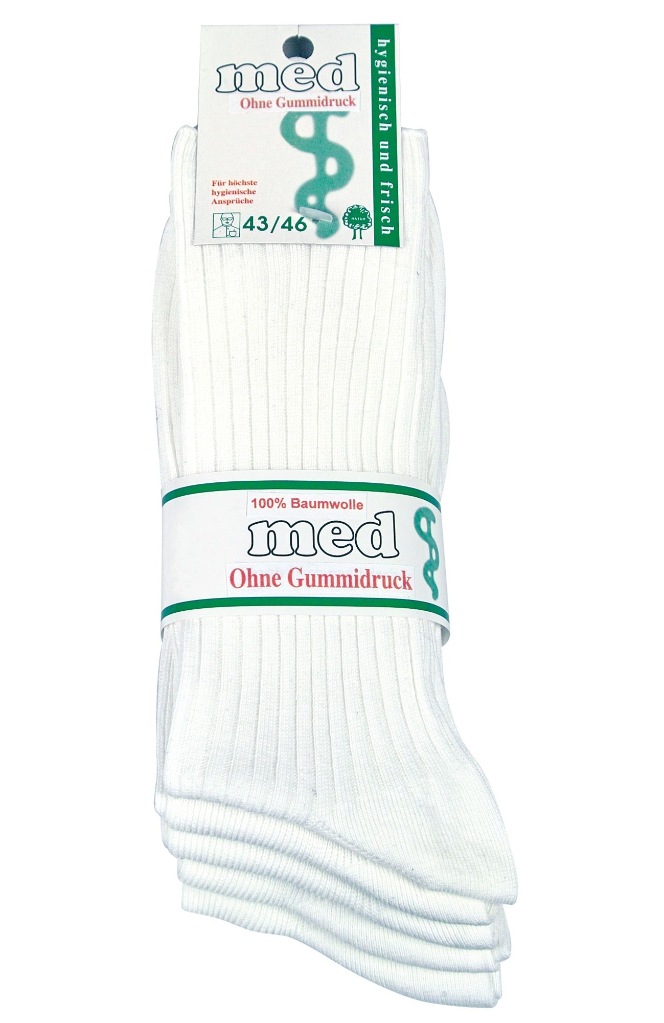 Weisse med Arztsocken ohne Gummidruck aus 100% Baumwolle, kochfest und druckfrei, ideal für medizinisches Personal, Größe 43/46, 5-20 Paar Schwesternsocken in Originalverpackung