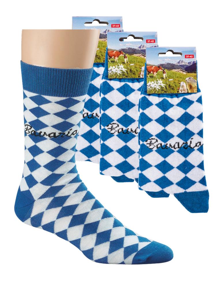 3 oder 6 Paar Bayern Socken blau weiß Rauten mit Komfortbund unisex