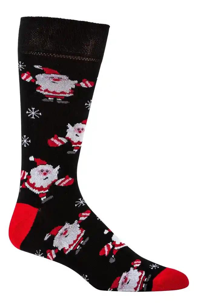 Auf diesem Bild ist die Socke mit lustig buntem Weihnachtsmannmotiv abgebildet.