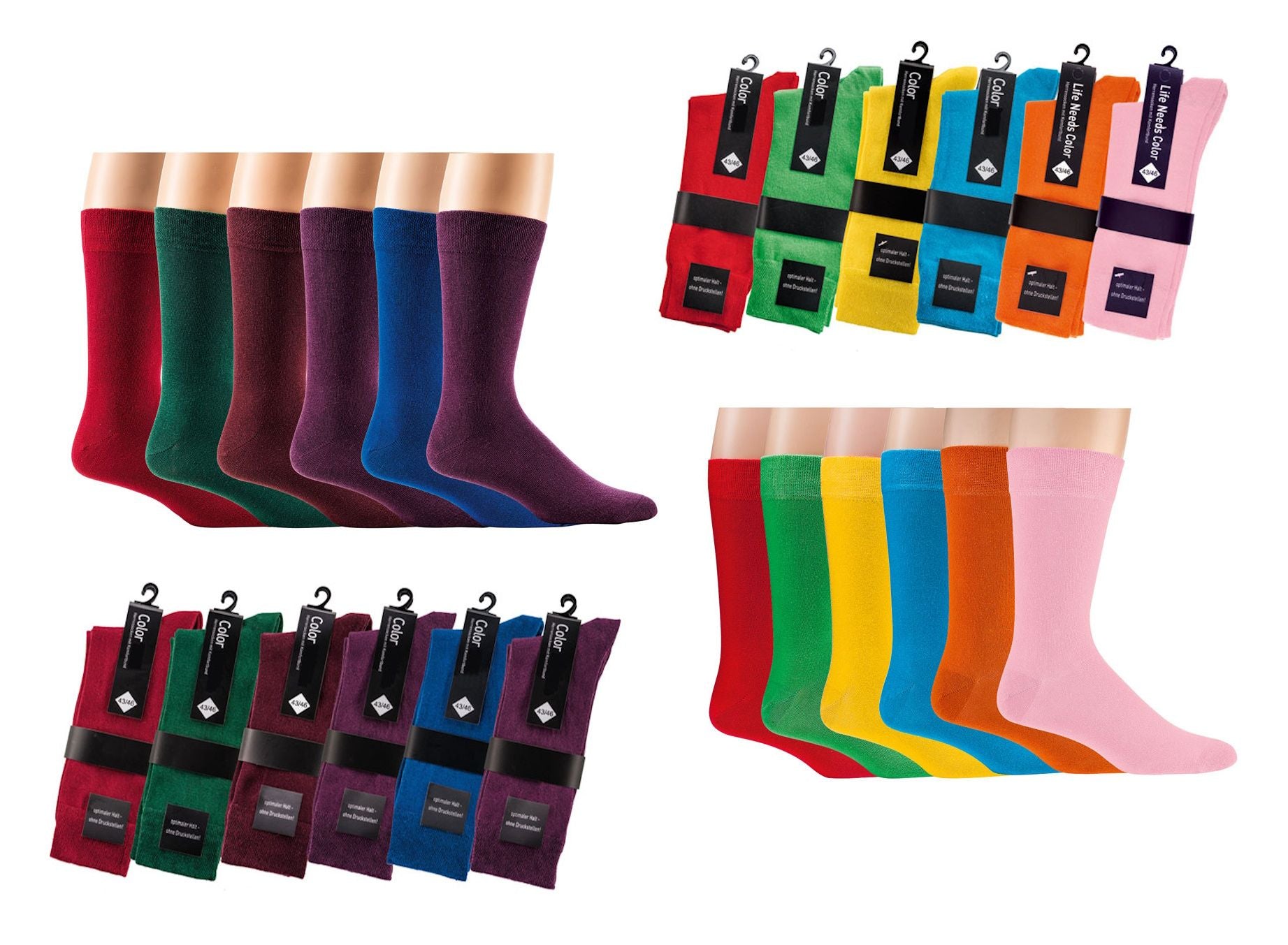 Bunte Herrensocken ohne Gummi – Business Anzug 2-4 Paar Gr. 39–50