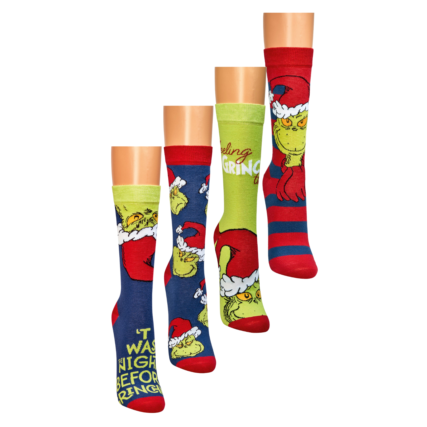 Weihnachtssocken mit The Grinch™ Motiven – Freche Socken für die Weihnachtszeit, Größen 36-41 und 42-47