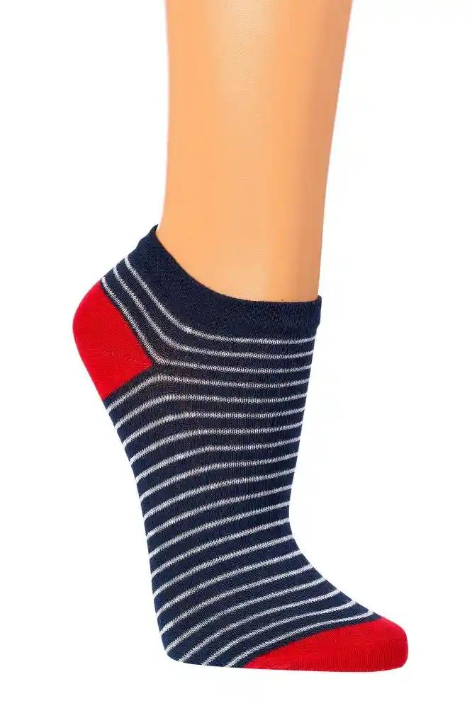 3 oder 6 Paar Bio Sneaker Socken - Marineblauer Sneakersocken mit weißen Streifen, roter Ferse und Spitze aus Bio-Baumwolle, maritimes Design für optimalen Komfort und nachhaltigen Stil