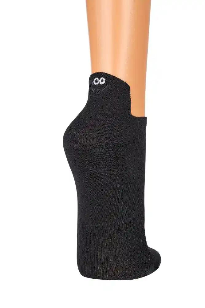 3 Paar Sneaker Socken mit hochgezogener Ferse - schwarze Baumwollsocke mit gesticktem Smiley auf der Ferse, atmungsaktives Pique-Netzgewebe, ergonomische Passform