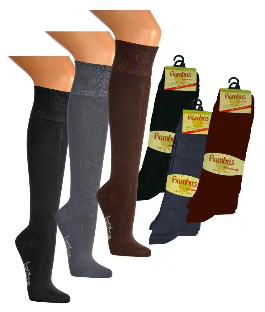 6 Paar Bambus Viskose Socken Lang - Kniestrümpfe in schwarz, grau und braun, mit Produktverpackung, hochwertige Bambus-Kniestrümpfe für optimalen Tragekomfort in Größen 35-46