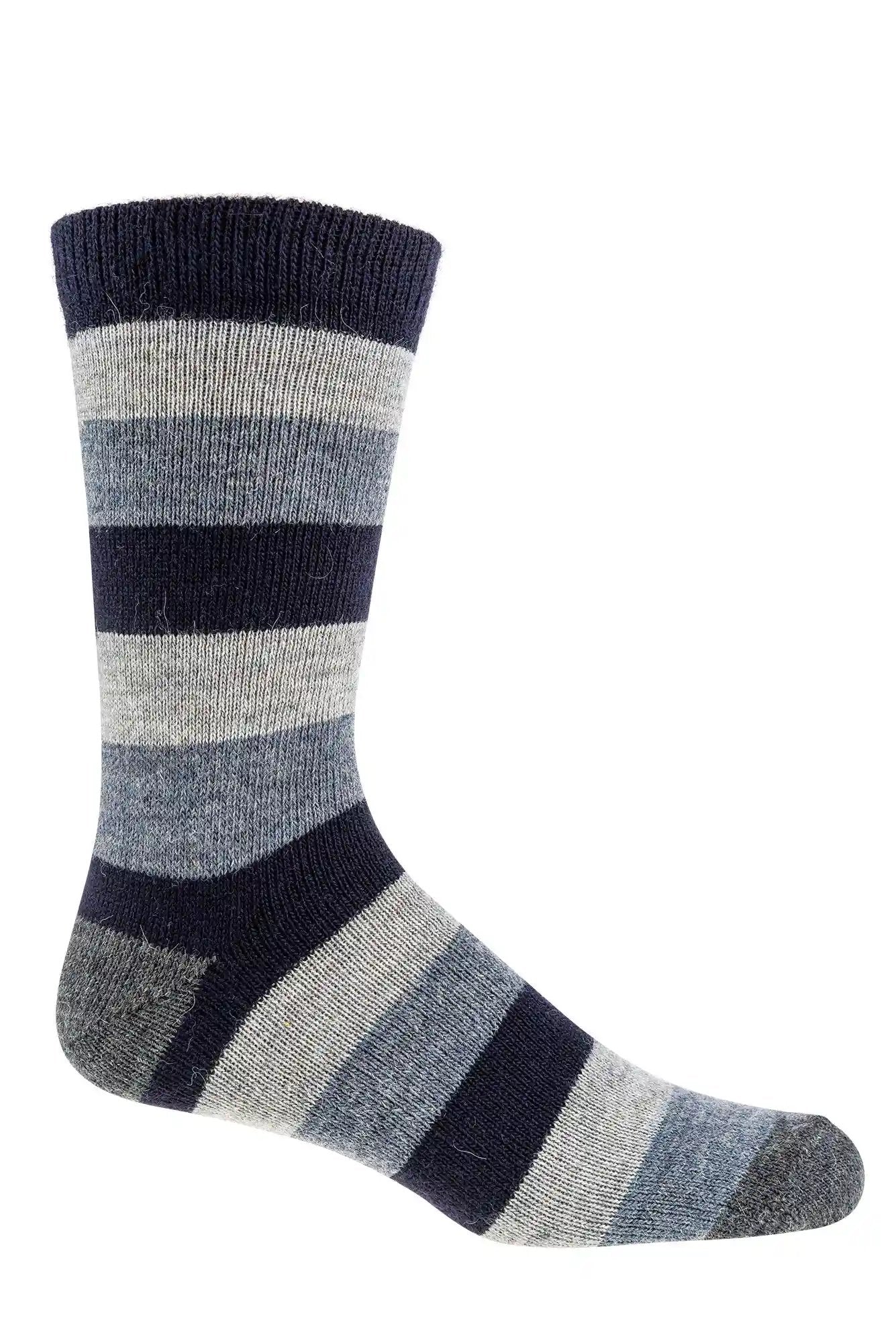 3 oder 6 Paar warme Wollsocken gestreifte Naturfarben in Blau und Grau, kuschelige Alpaka und Schafwolle Mischung, komfortable Passform mit elastischem Bund