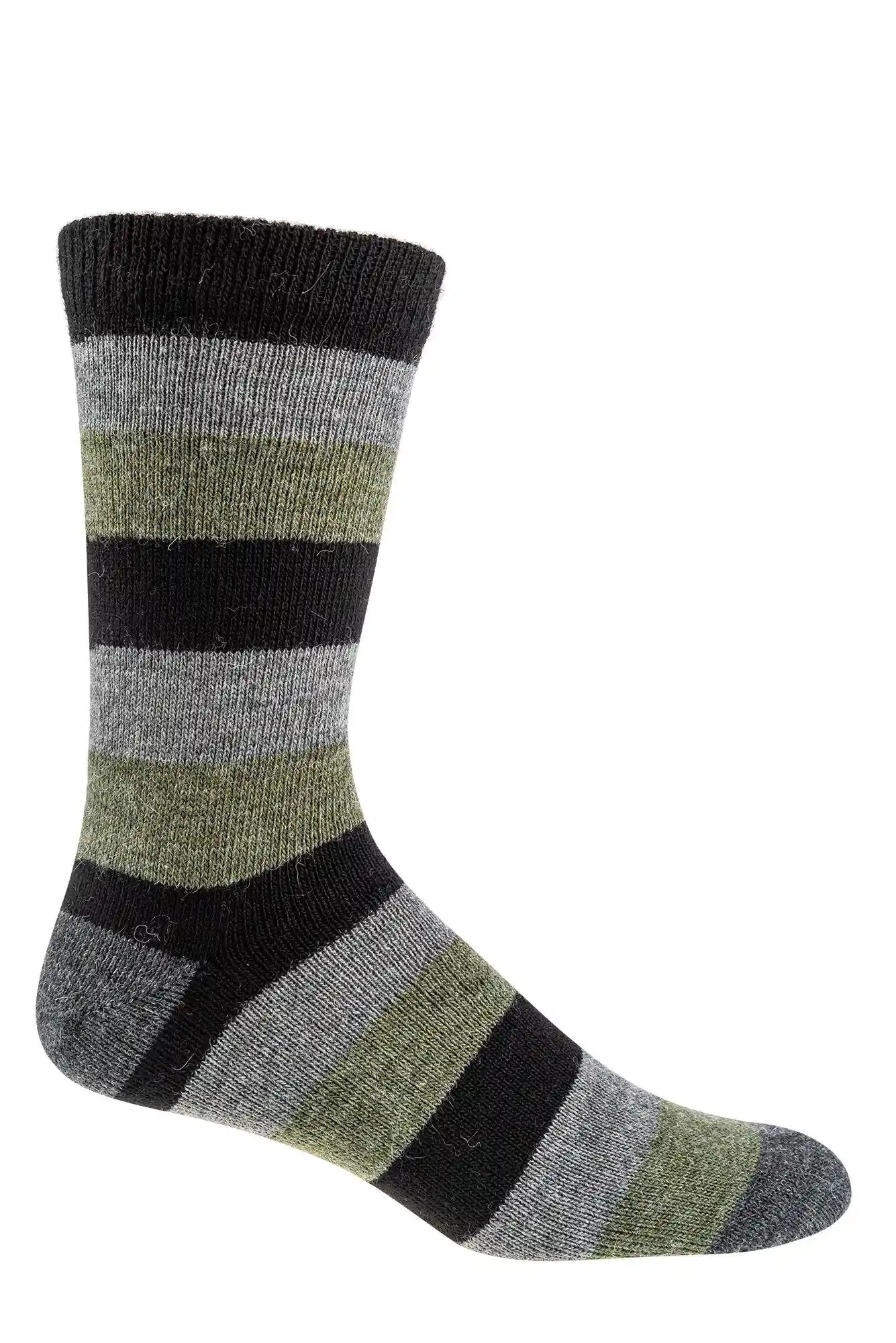 3 oder 6 Paar warme Wollsocken aus Alpaka und Schafwolle in gestreiftem Design mit grünen, grauen und schwarzen Streifen, bequeme Passform für den Alltag