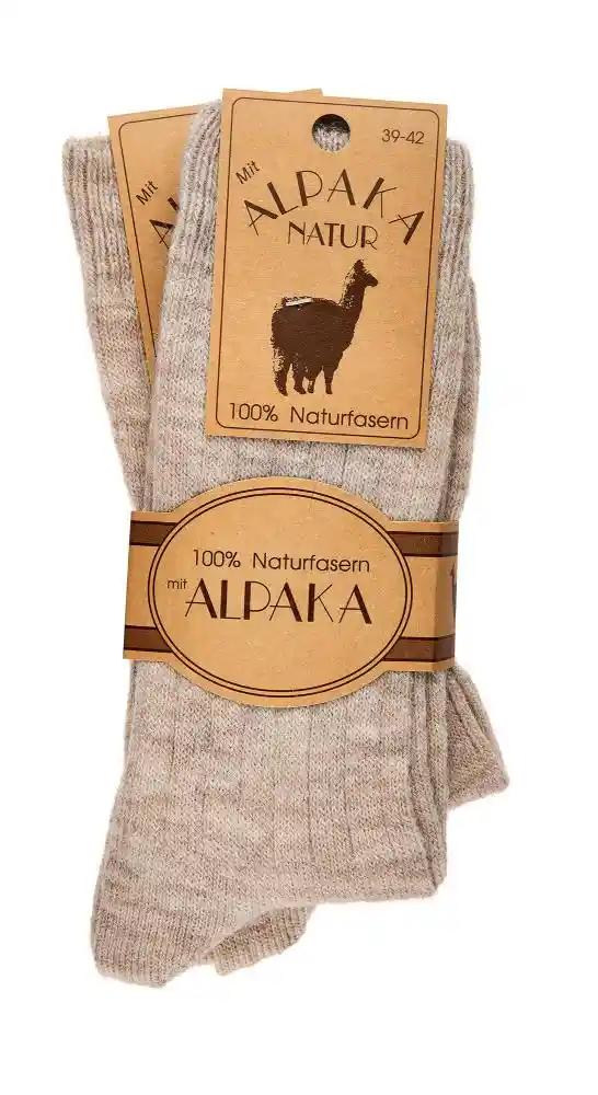 2 oder 4 Paar warme Socken mit Alpaka- und Schafwolle, naturfarben-beige mit Original Alpaka Natur Etikett, kuschelige Winterstrumpfe aus 100% Naturfasern, Grosse 39-42