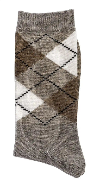 3 oder 6 Paar Karo Socken mit Alpaka Wolle: Klassische Karomuster-Socken in Grau-, Braun- und Weißtönen, handgekettelt aus hochwertiger Alpakawolle-Mischung für optimalen Tragekomfort und faltenfreien Sitz