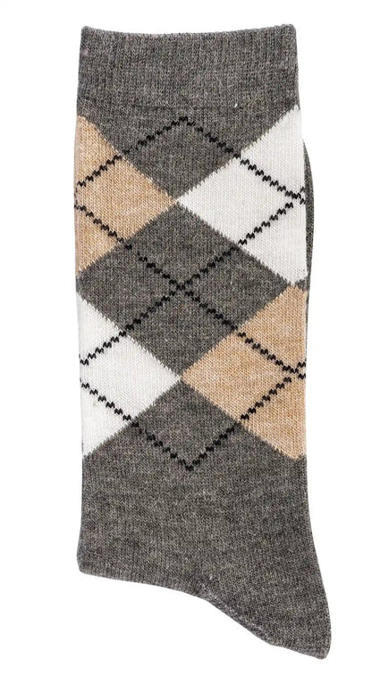 3 oder 6 Paar Karo Socken mit Alpaka Wolle - Komfortable Socken mit klassischem Argyle-Muster in Grau, Beige und Weiß, handgekettelt und nahtlos für optimalen Tragekomfort, mit 10% wärmender Alpakawolle