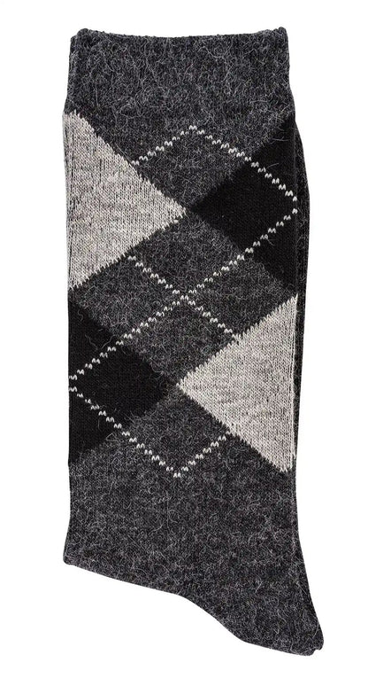 3 oder 6 Paar Karo Socken mit Alpaka Wolle in schwarz-grauem Argyle-Muster, handgekettelte Qualitätssocken mit komfortablem Sitz und weichem Alpakawollanteil für Damen und Herren