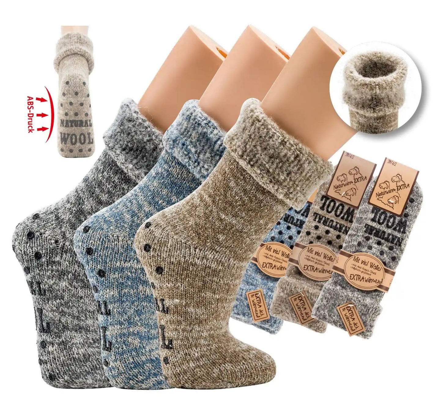 1 pair of MEGA 65% wool thermal ABS socks home socks anti-slip size 35-50