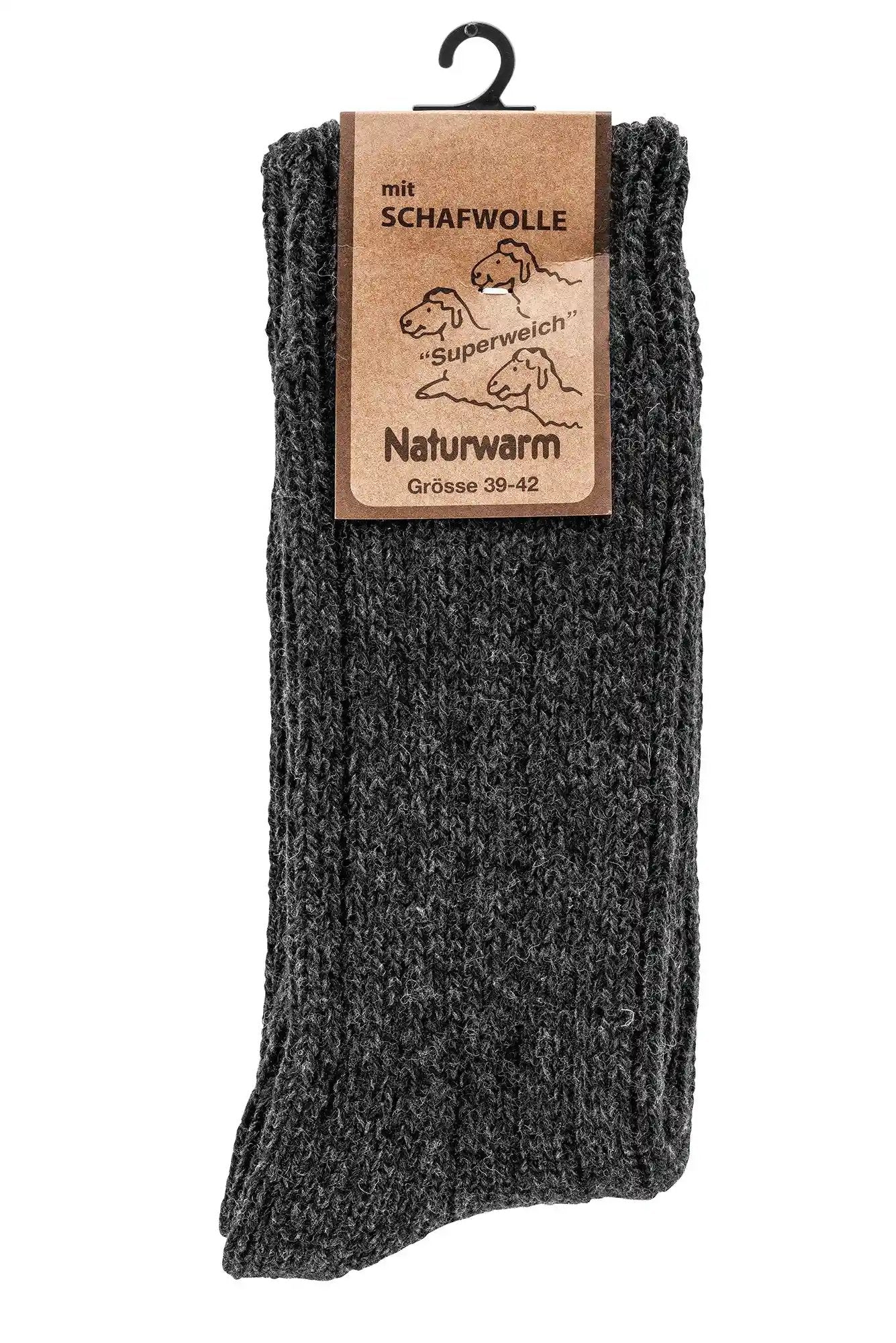 3 oder 6 Paar warme weiche Norweger Socken - graue gestrickte Wollsocke mit Naturwarm Etikett an Kleiderbügel, perfekt für kalte Tage, aus Schafwolle, Größe 39-42