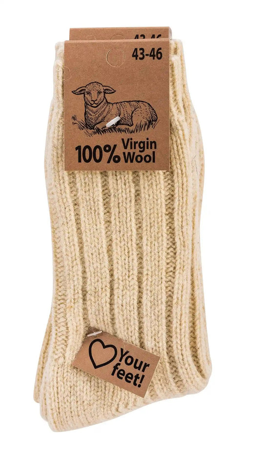 2 pairs of warm wool socks 100% "Virgin Wool" coarse knit sheep's wool for women and men