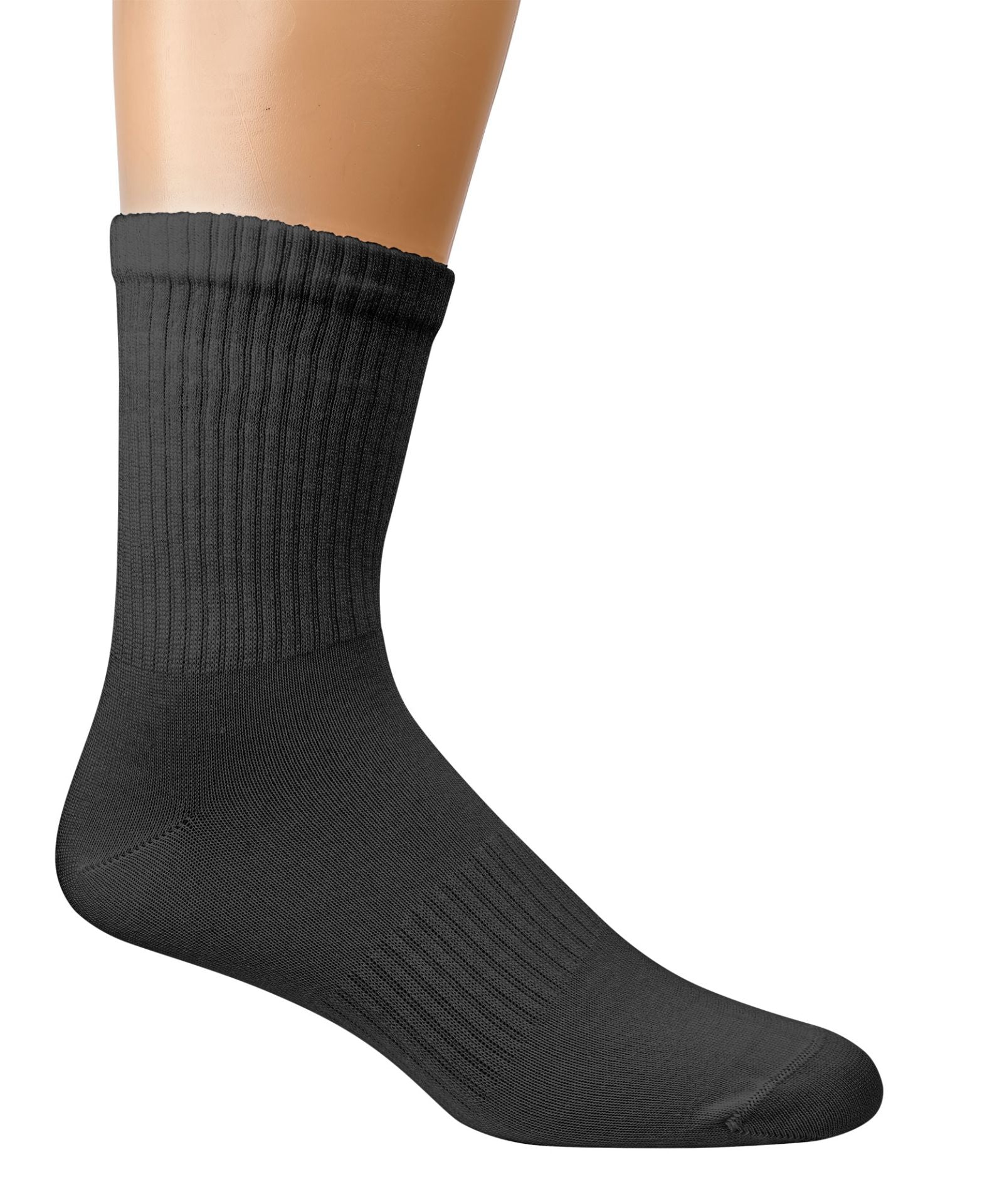 Schwarze Bambus Crew Socks ohne Doppelringeln, Seitenansicht am Leisten
