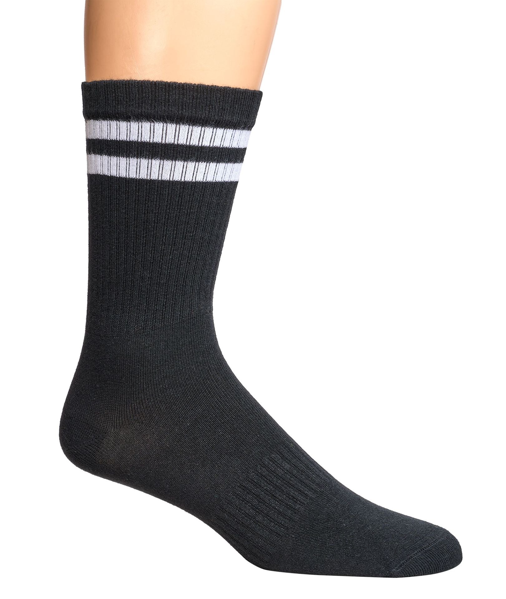 Schwarze Bambus Crew Socks mit weißen Doppelringeln im Bund