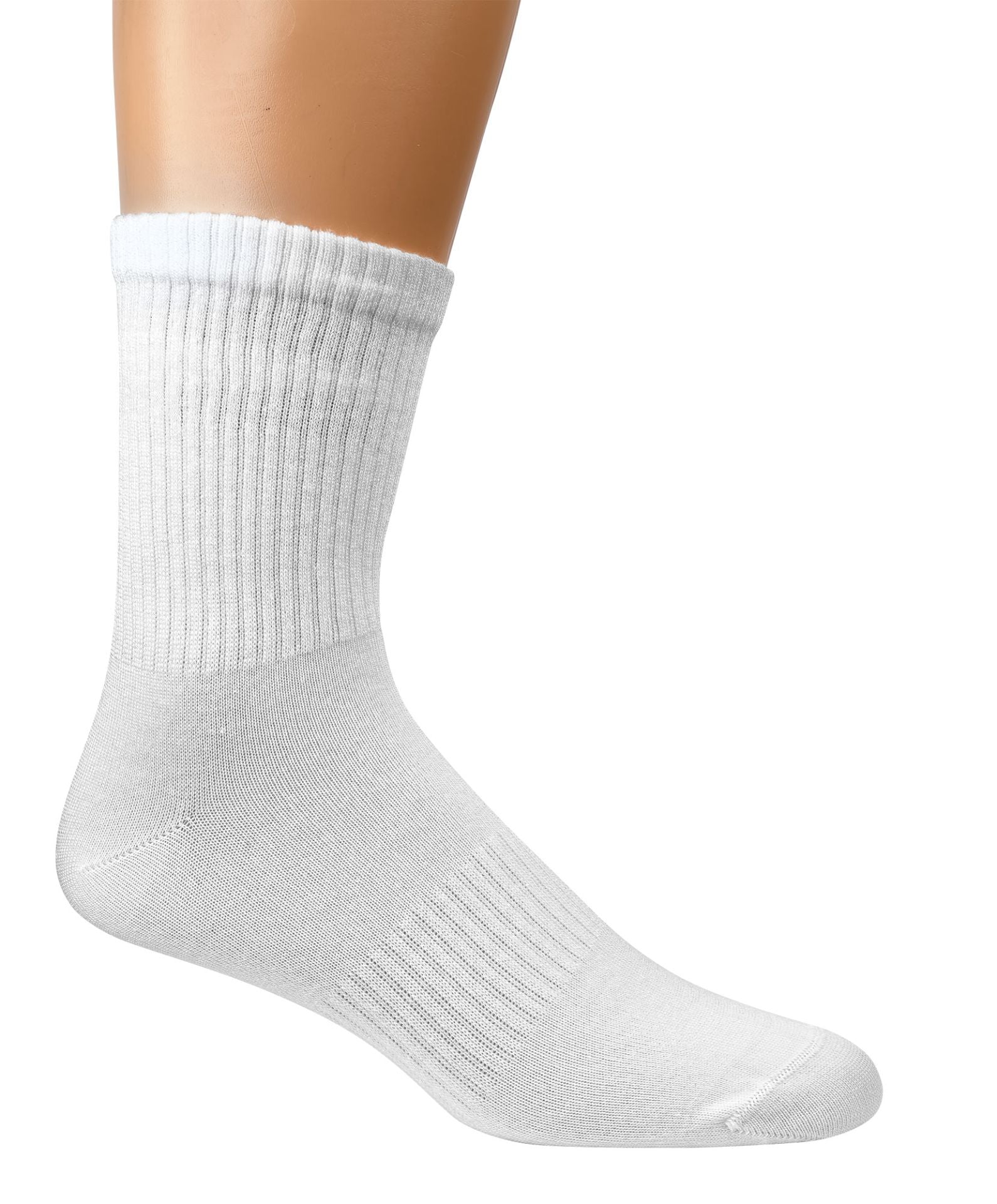Weiße Bambus Crew Socks ohne Doppelringeln, Seitenansicht am Leisten