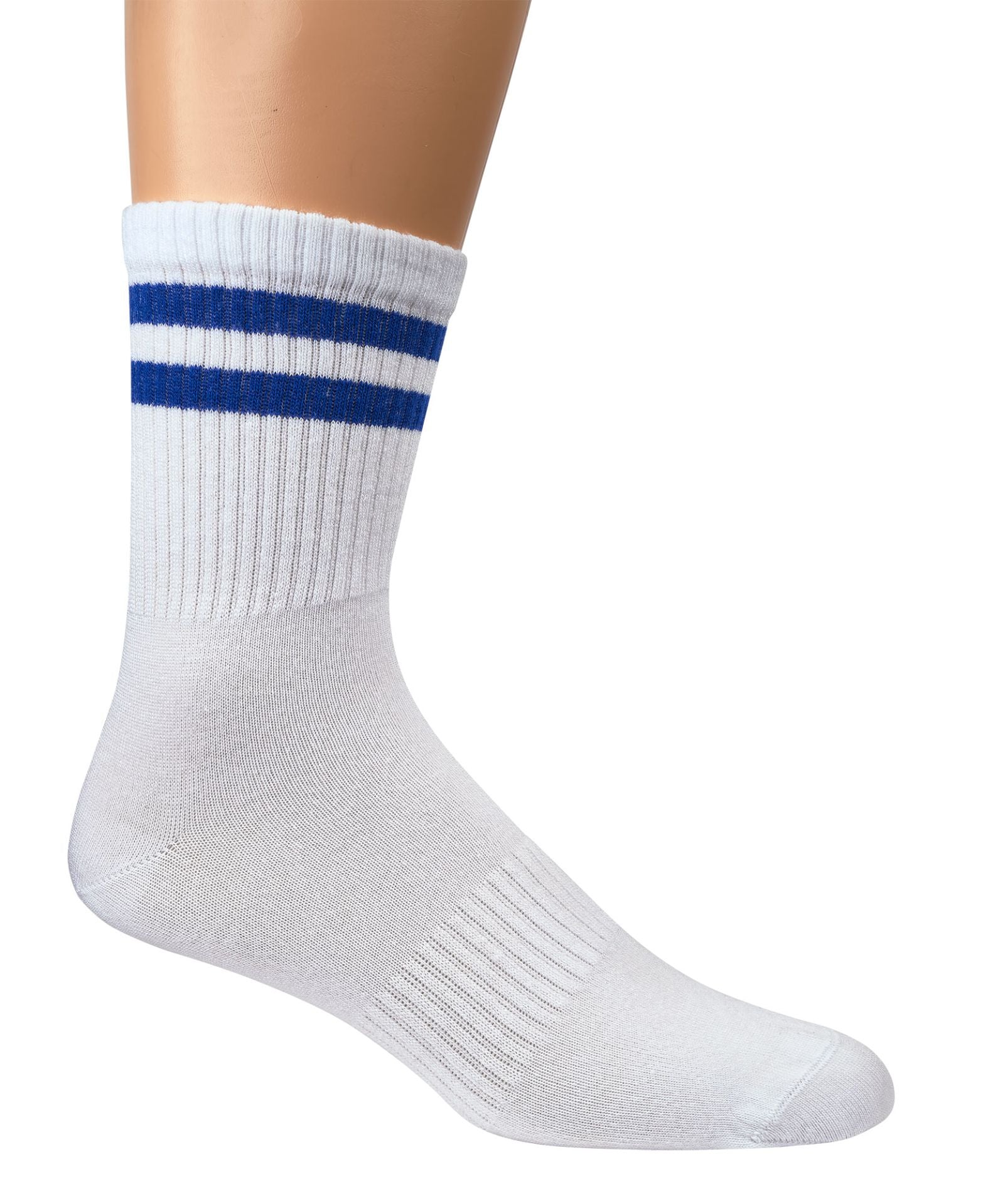 Weiße Bambus Crew Socks mit blauen Doppelringeln, komfortable Zehennaht