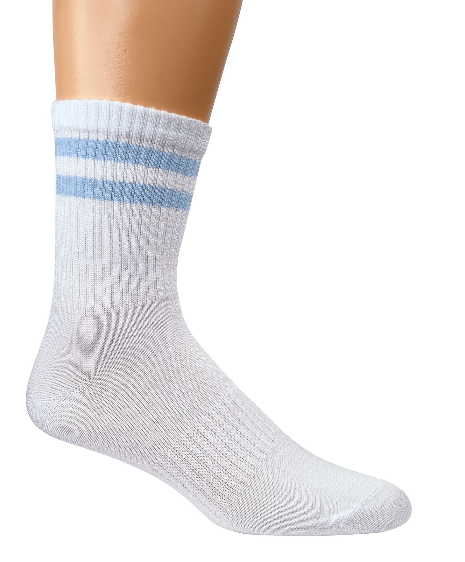 Weiße Bambus Crew Socks mit hellblauen Doppelringeln, unisex Größen
