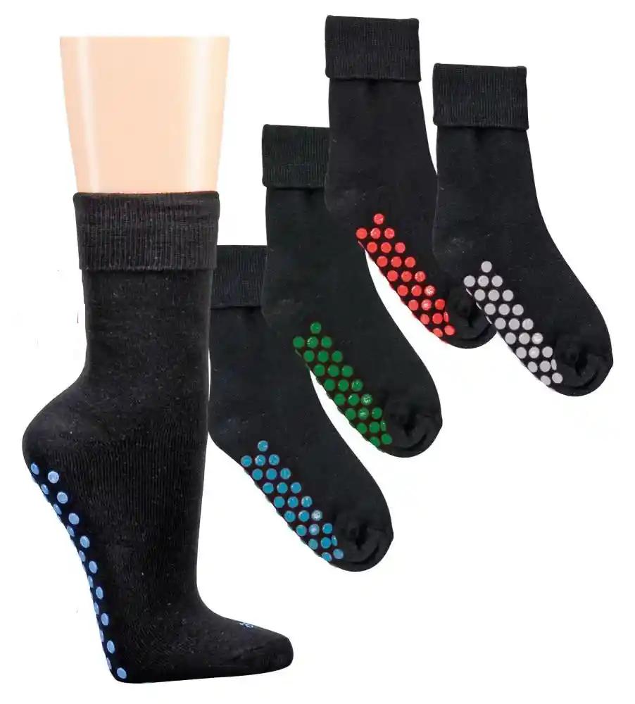 2-6 Paar ABS Socken Stoppersocken schwarze Baumwollsocken mit farbigen ABS-Noppen an der Sohle, umgeschlagenem Bund und hohem Baumwollanteil, verfügbar in verschiedenen Größen von 35-50