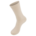 Das Bild zeigt eine Halblange Socke in der Farbe beige. Das Material ist dünn ausgebildet und die Socke hat einen breiten bund. Das verhindert einschnüren.