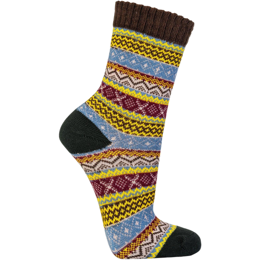 Norwegersocken in der Variante Braun er BUnd und farbig abgesetzt. Zeigt eine Socke die warm ausgebildet wurde für den täglichen Einsatz.