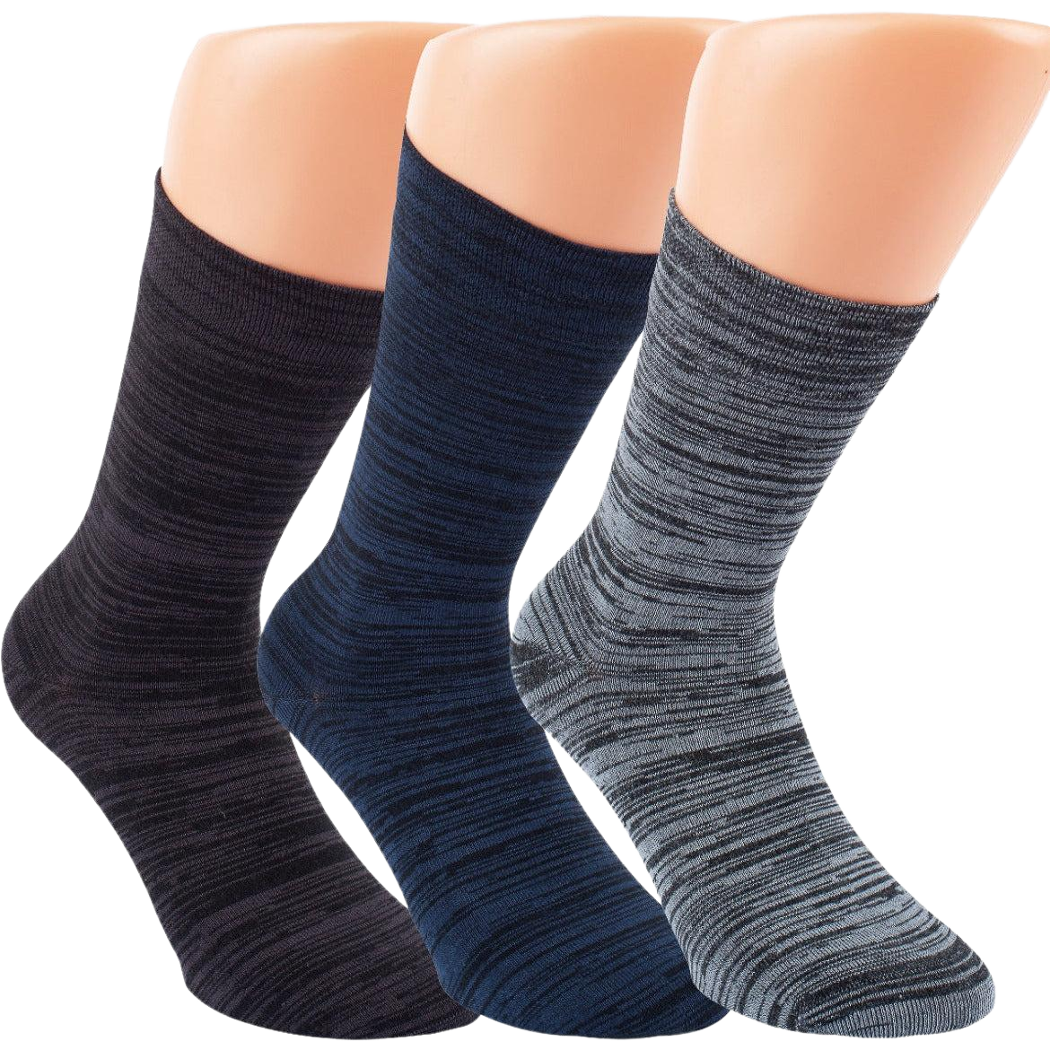 6-15 Paar Bambus Viskose Socken MELANGE dunkel - Drei melierte Business-Socken in schwarz, marine und silber aus weichem Bambus-Viskose Material mit verstärkter Fußspitze und komfortablem Softrand