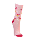 Hier ist die Socke in der Farbe Pink abgebildet. Die Ferse und die Spitze wurden Rot gestaltet genauso wie die Flamingos auf den Motivsocken.